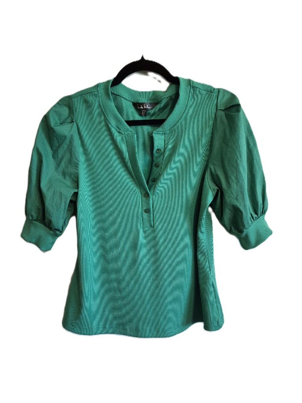 Nicole Miller‎ Kelly Green Mixed Media Blouse M